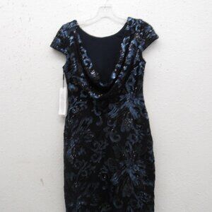 NWT hand-sequined Calvin Klein cowl-back cap sleeve dress, black, size 4